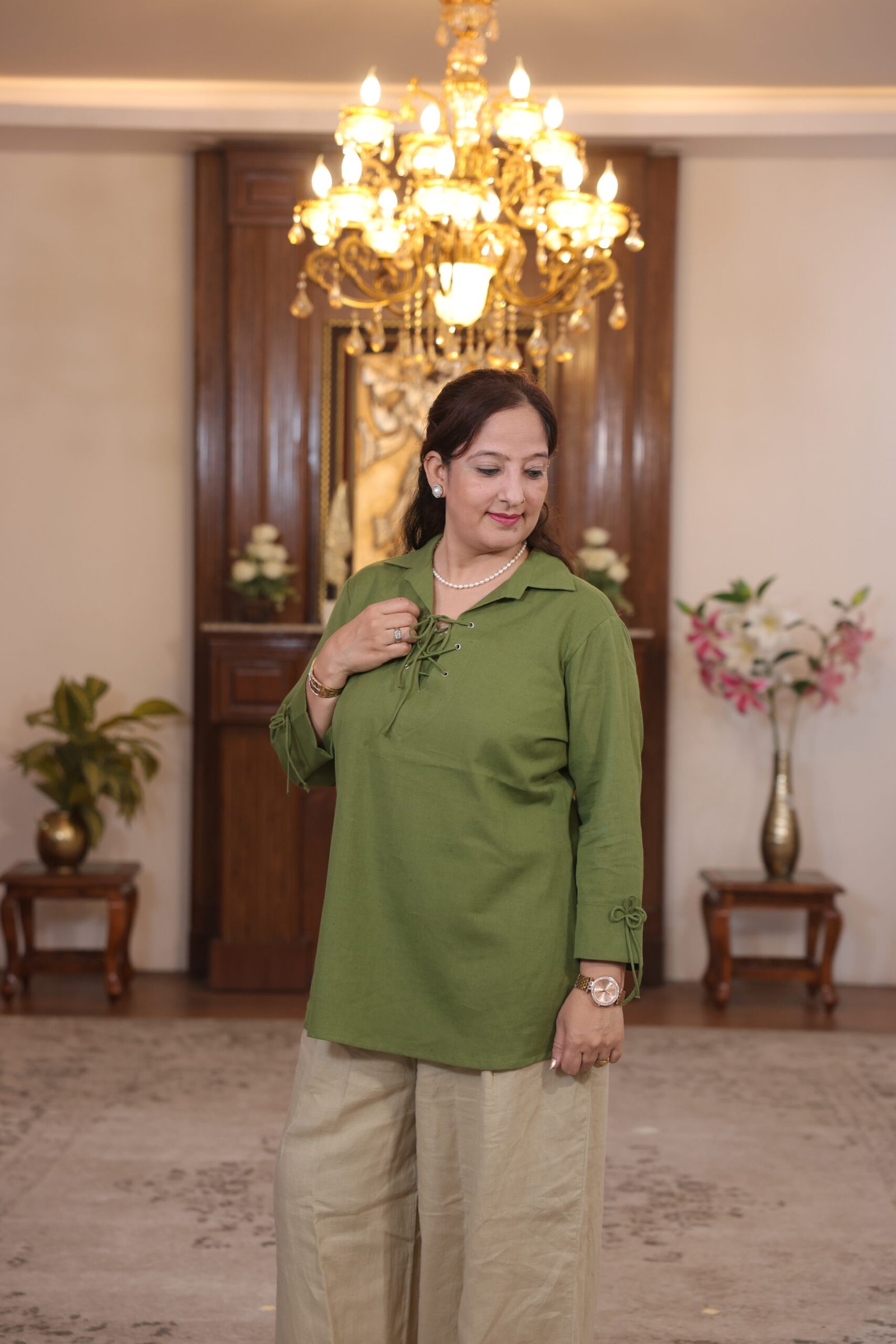 GREEN EYELET KURTI