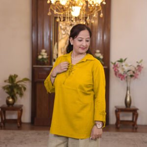 kurti with eyelet pattern (yellow)