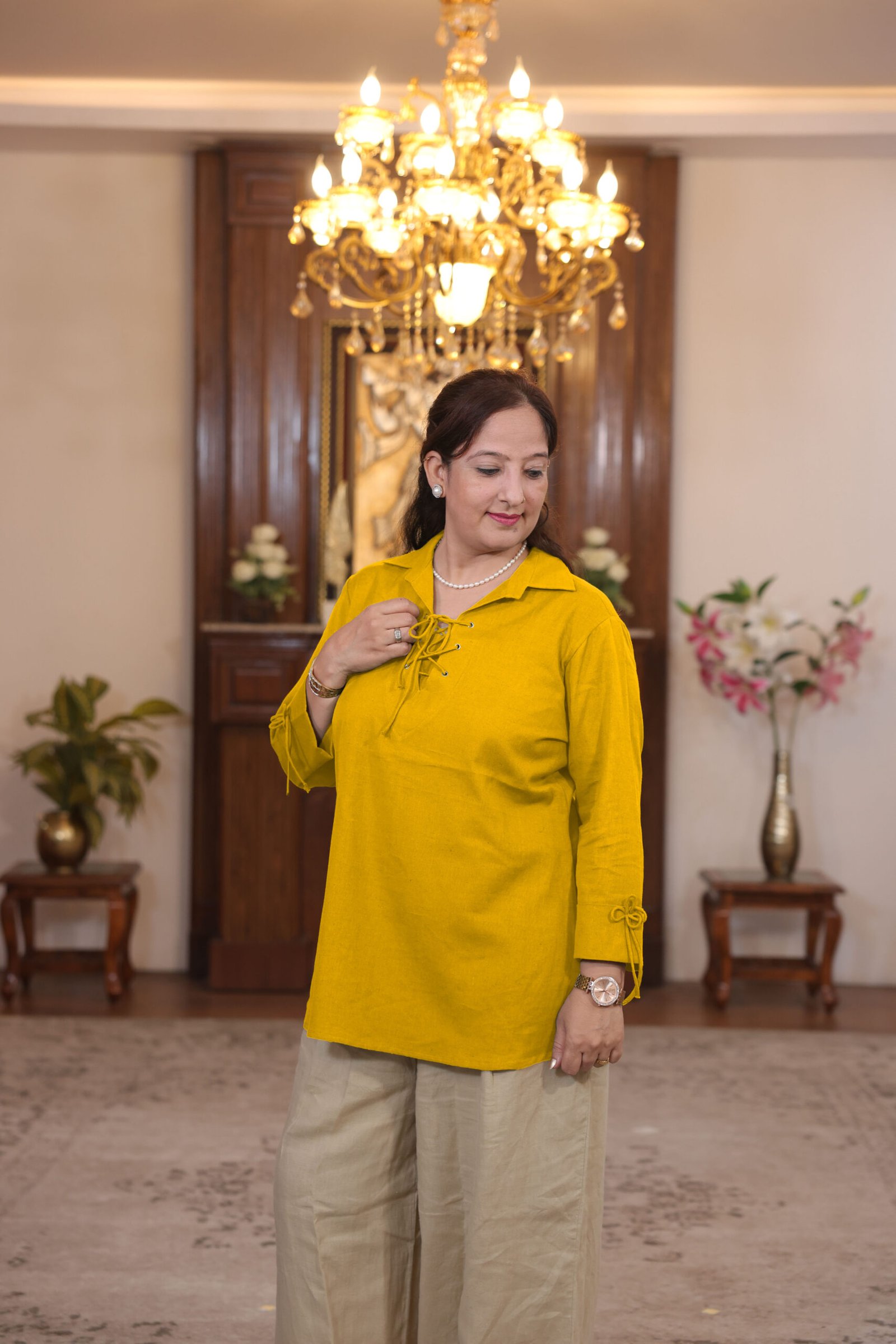 kurti with eyelet pattern (yellow)