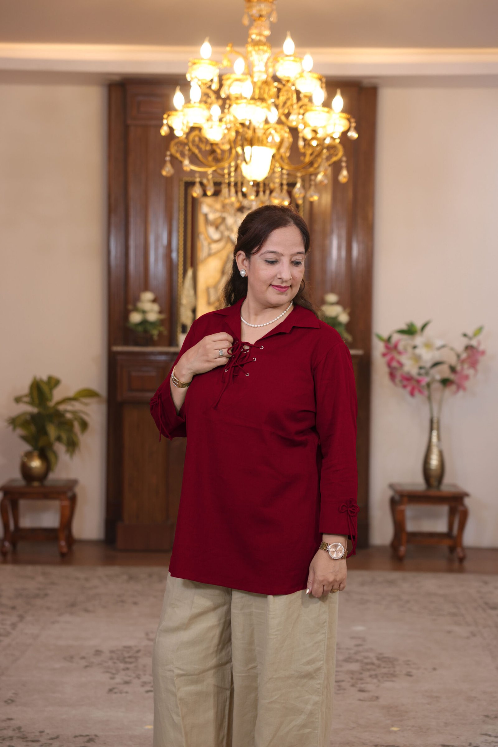kurti with eyelet pattern (mehroon)