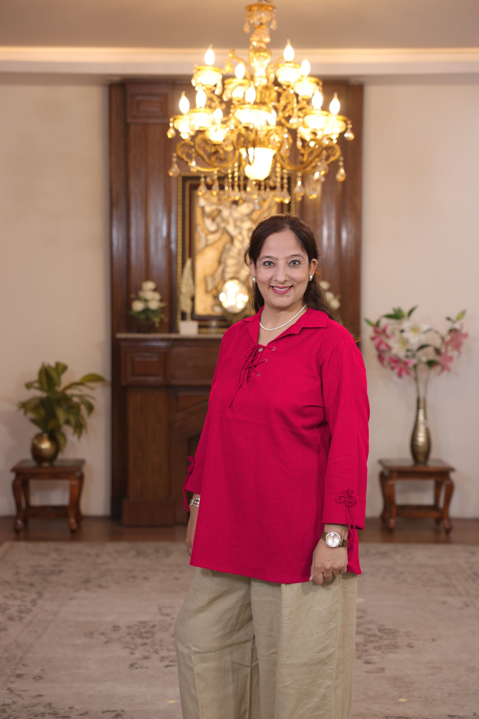 kurti with eyelet pattern (hot pink)