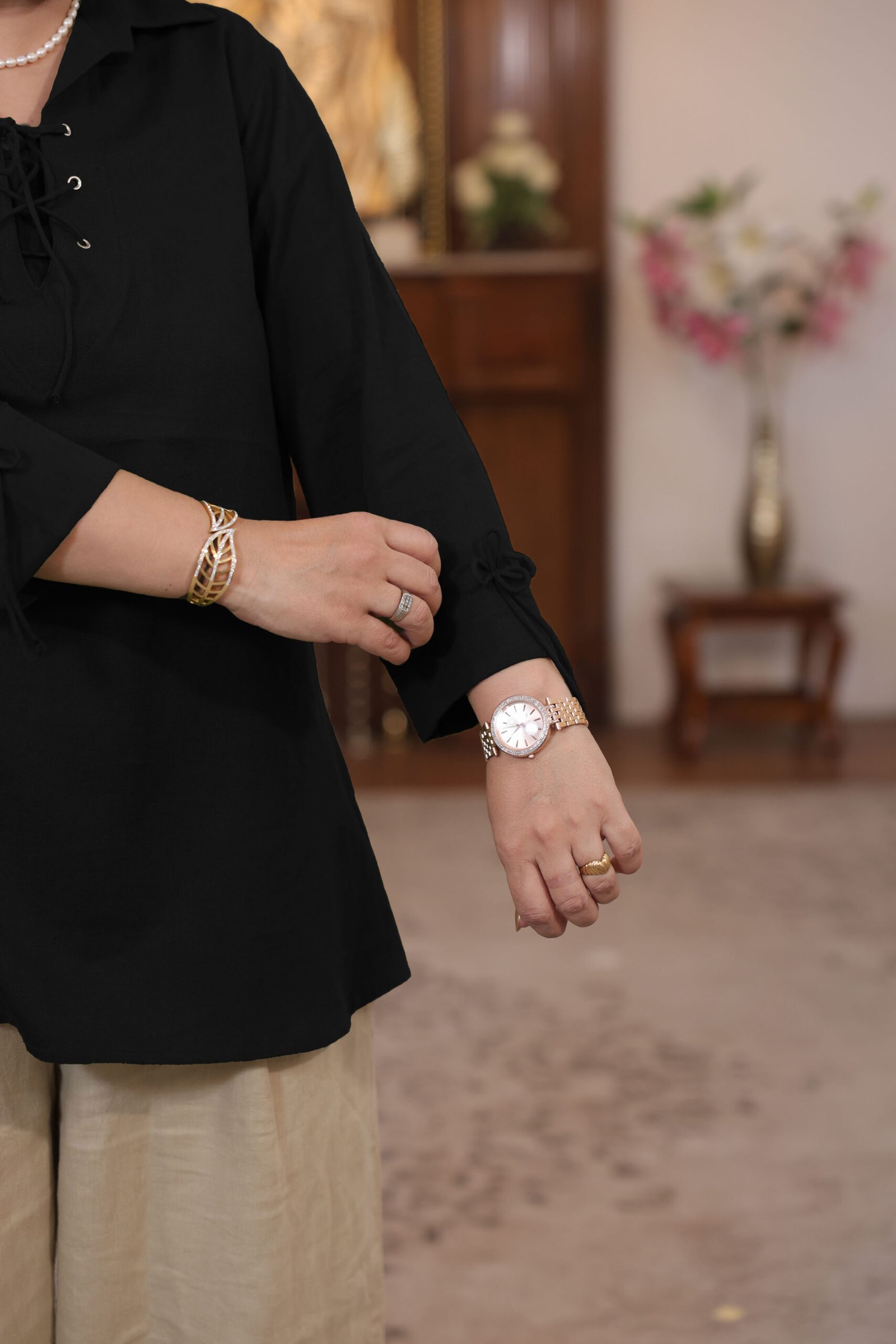 kurti with eyelet pattern (black) kurti with eyelet pattern (black)