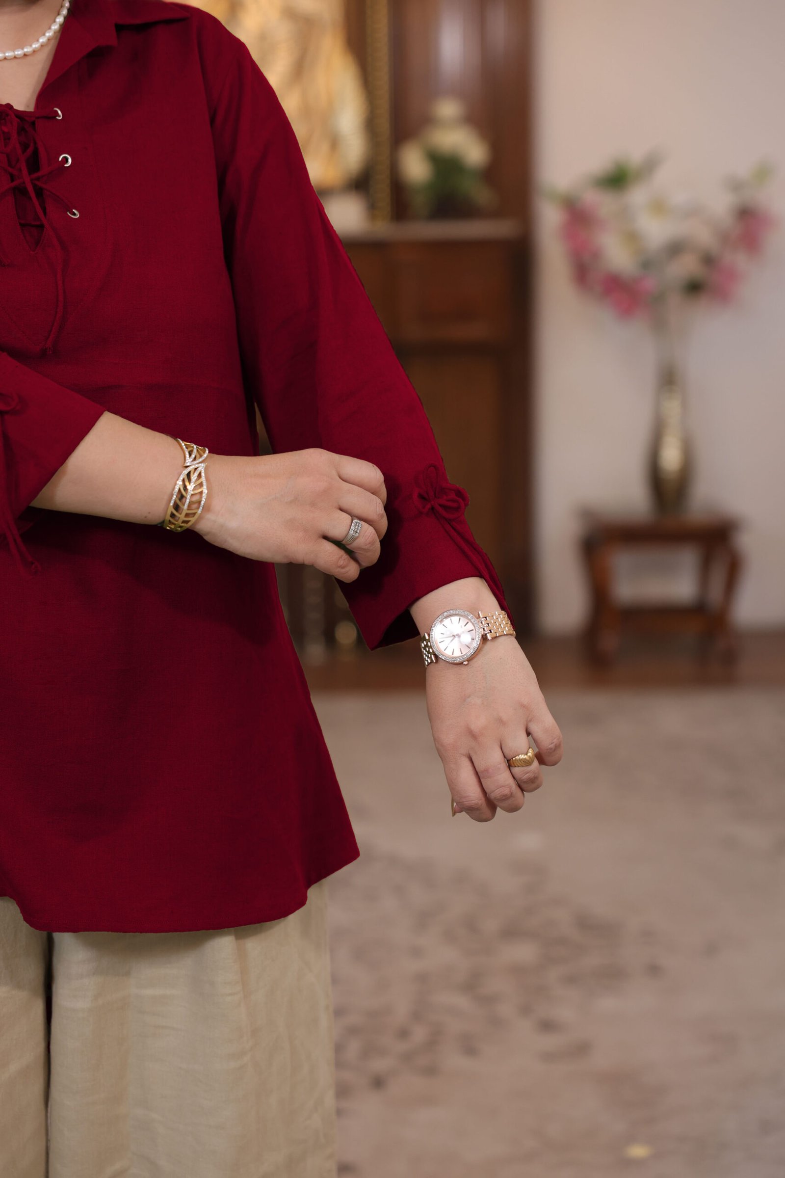 kurti with eyelet pattern (mehroon)