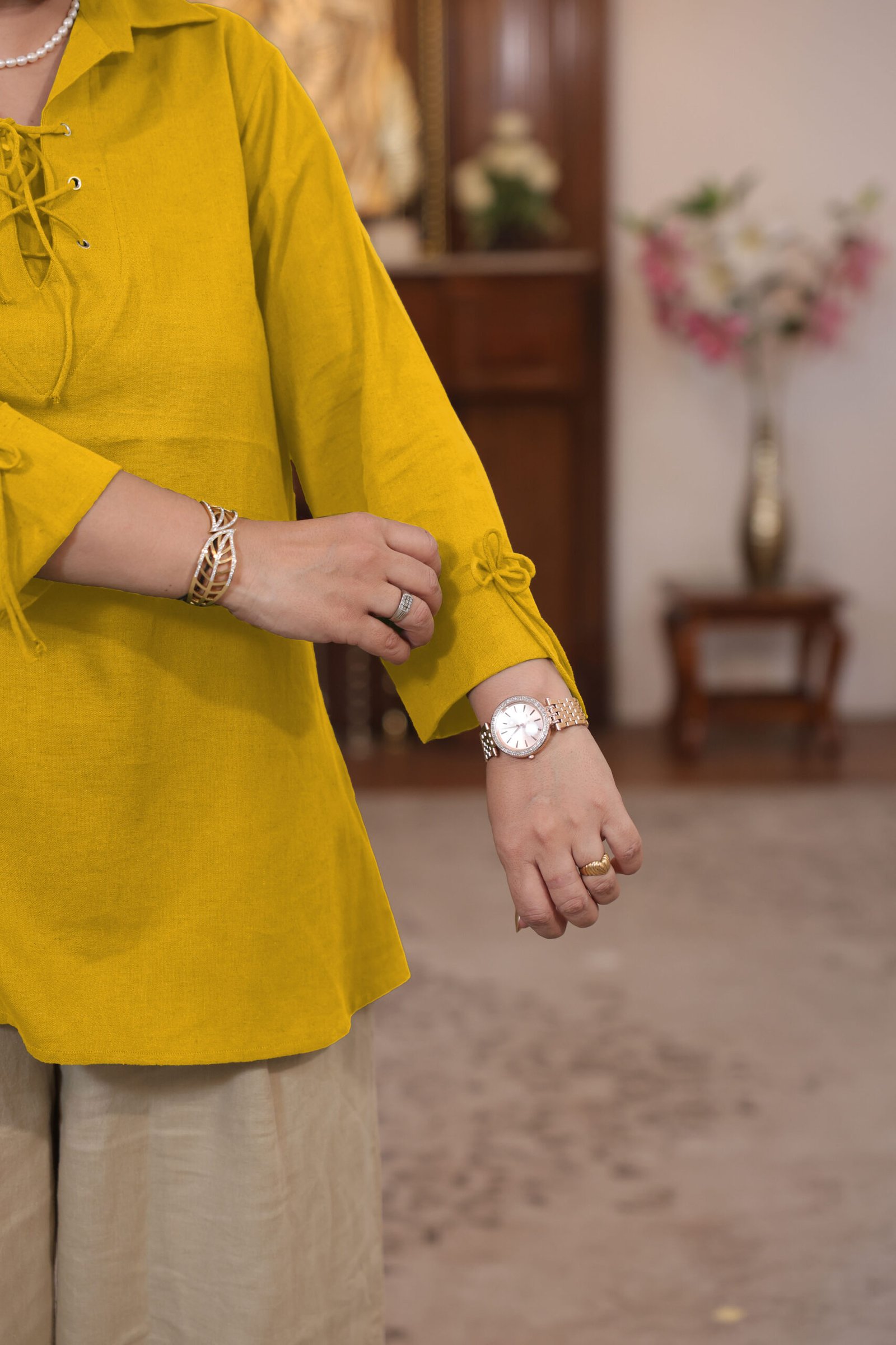 kurti with eyelet pattern (yellow)