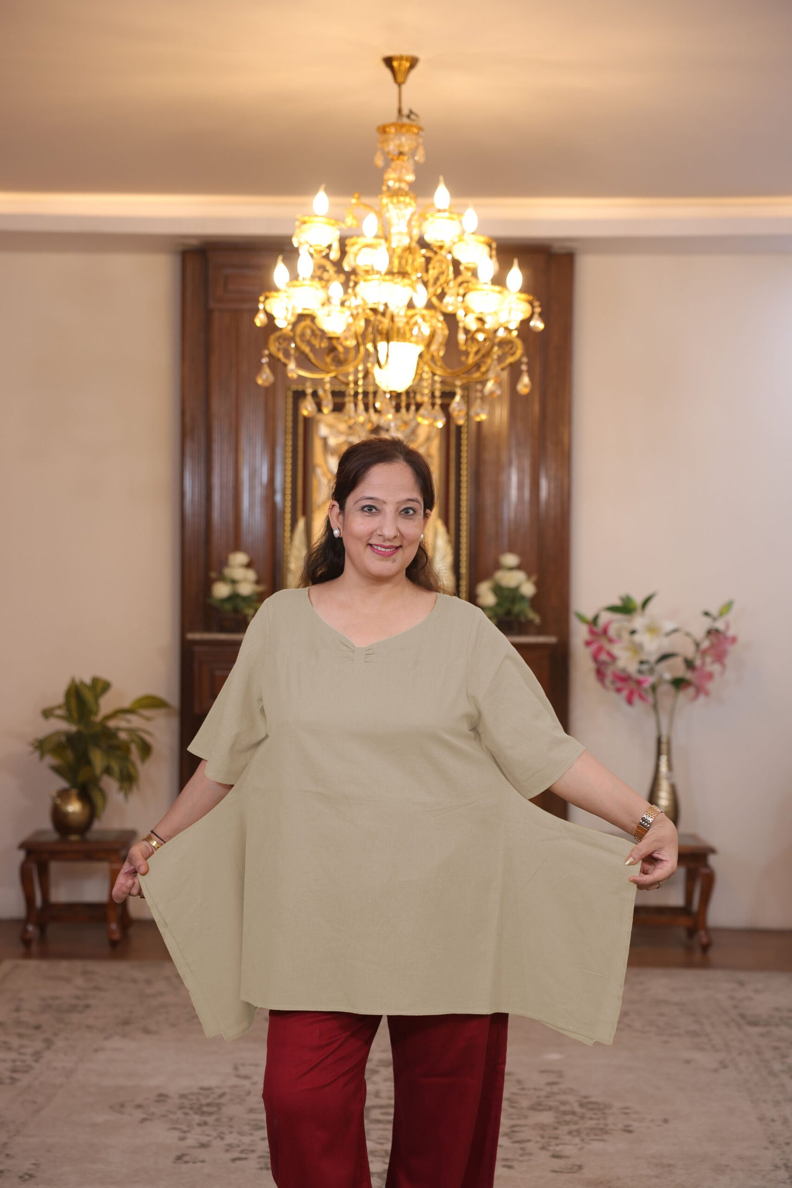 beige loose fit kurti for women relaxed style