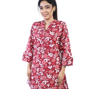 Red floral cotton kurti for women with elegant printed design – comfortable daily and casual ethnic wear